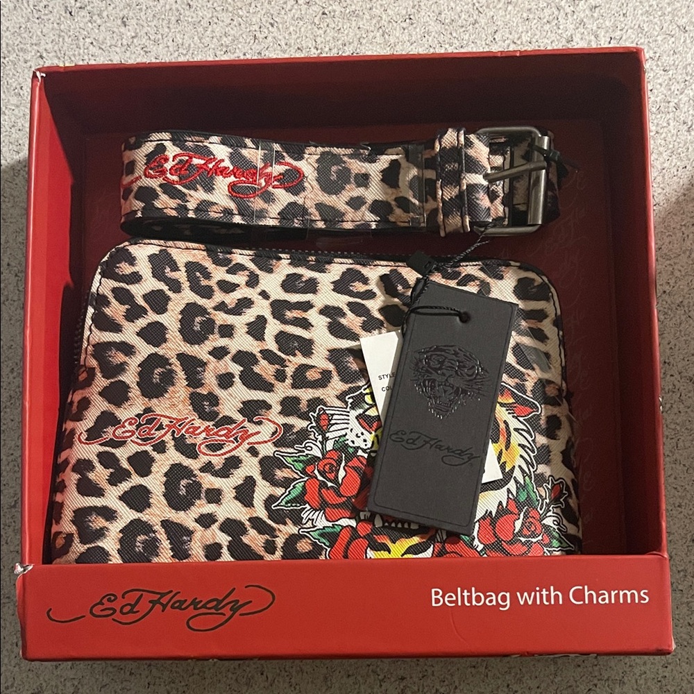 Ed Hardy Leopard and Floral Belt and Bag